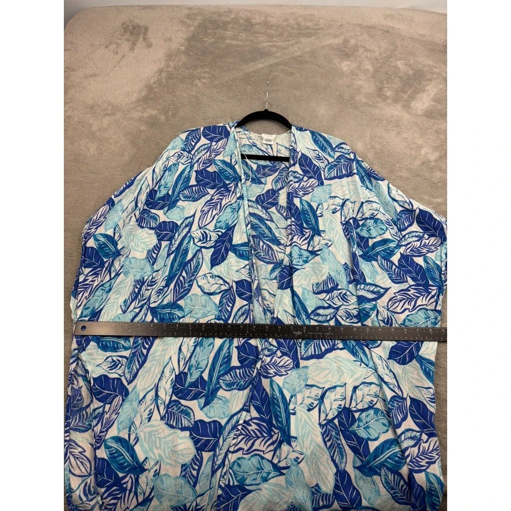 Sigrid Olsen‎ Linen Blend Open Front Long Cardigan Womens OS Blue Floral Beachy